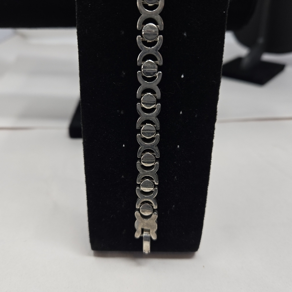 Vintage Mexican Taxco Sterling Silver Large Link  Loyalty Patience Bracelet - Picture 6 of 10